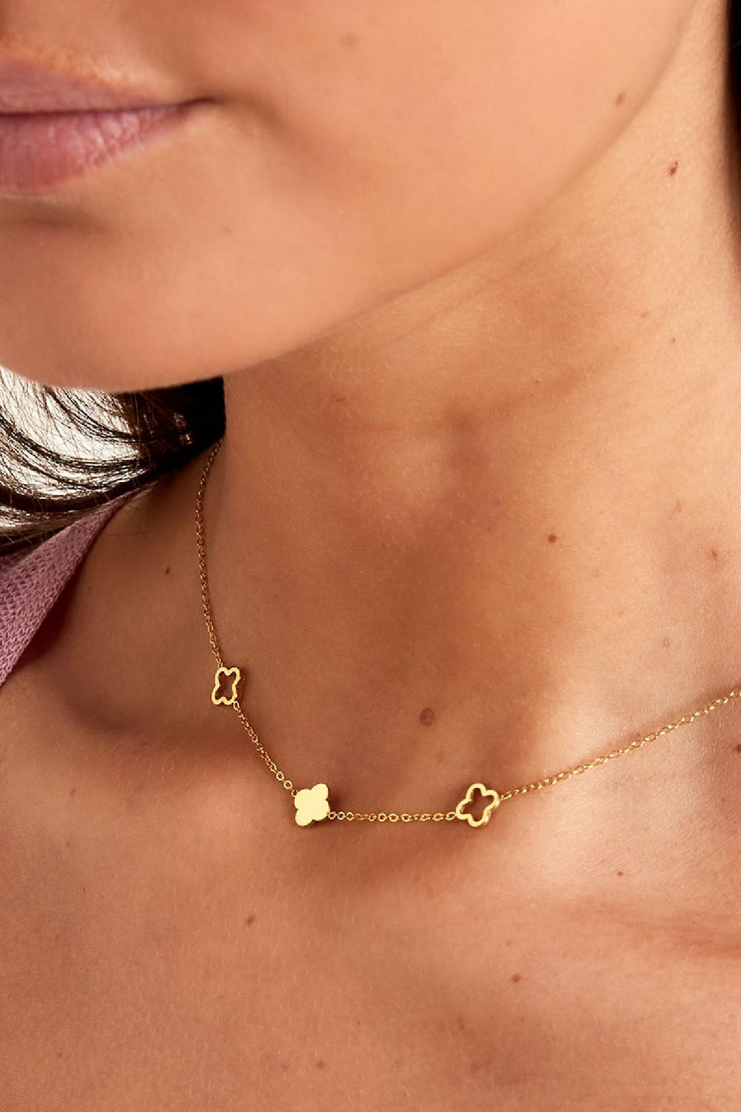 Necklace clovers  Gold Color Stainless Steel