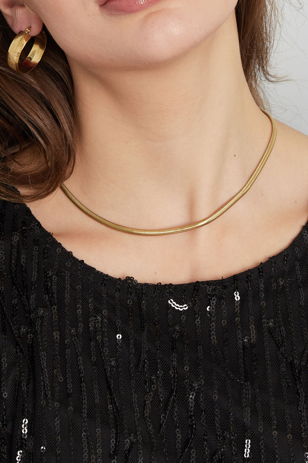 necklace flat with print - Gold color-4.0mm