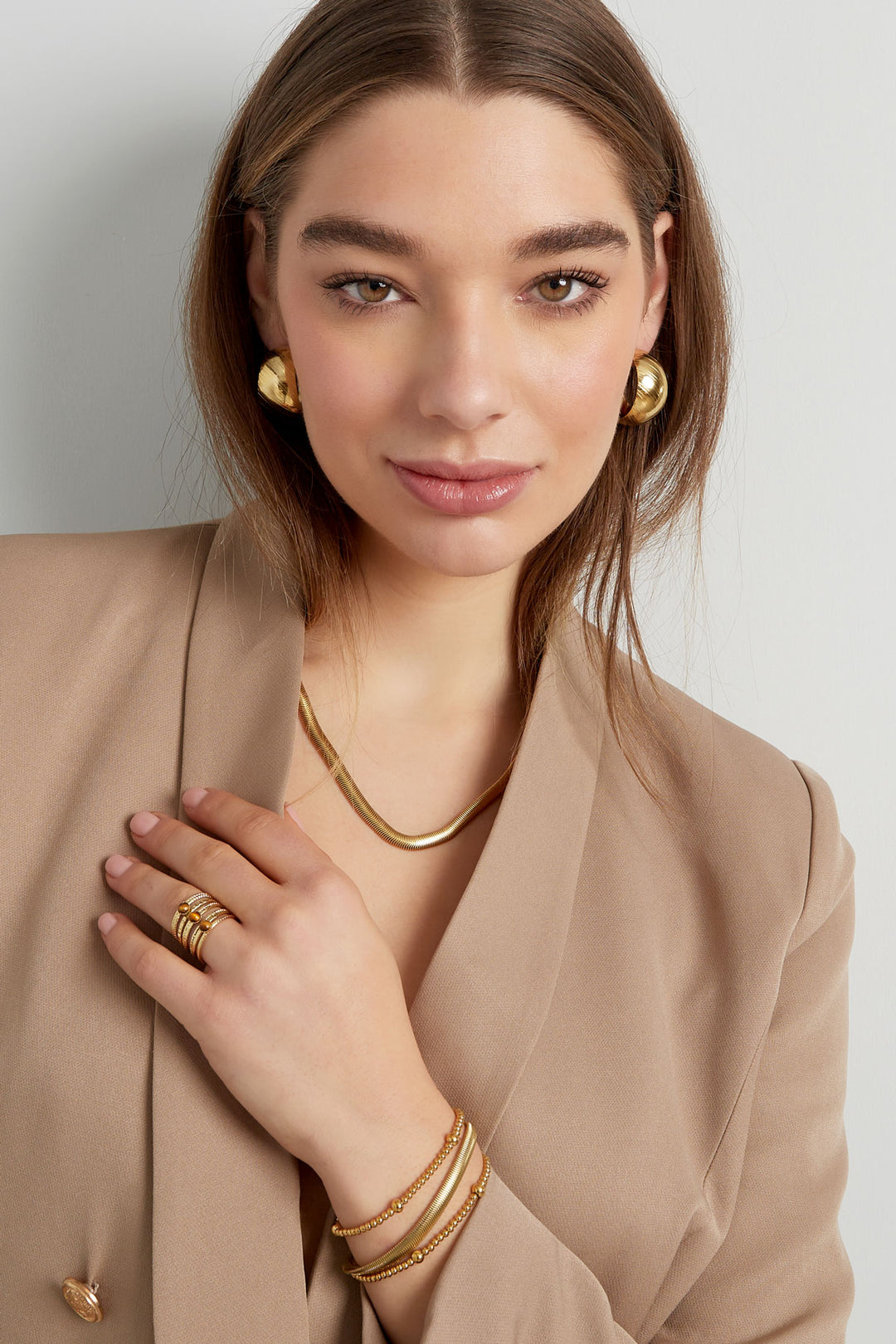 unisex chain flat with structure - Gold color-6.0mm