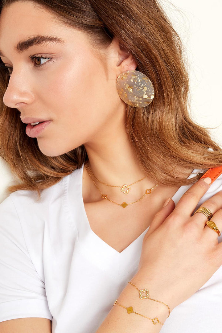 Bracelet clover with zircon stones Gold Color Stainless Steel