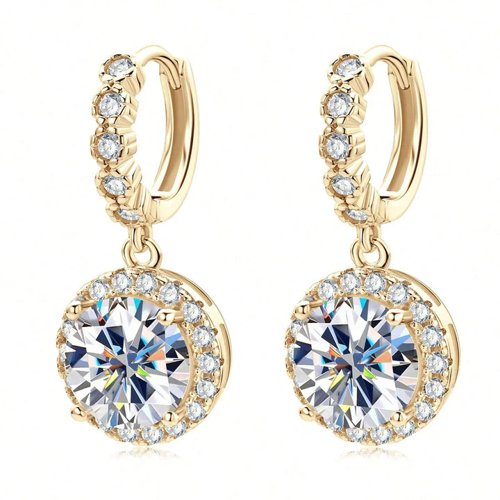 Round Moissanite Drop Earrings