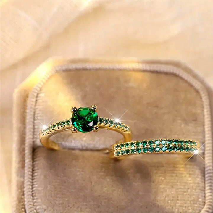 Serena Emerald Duo Ring Gouden Set