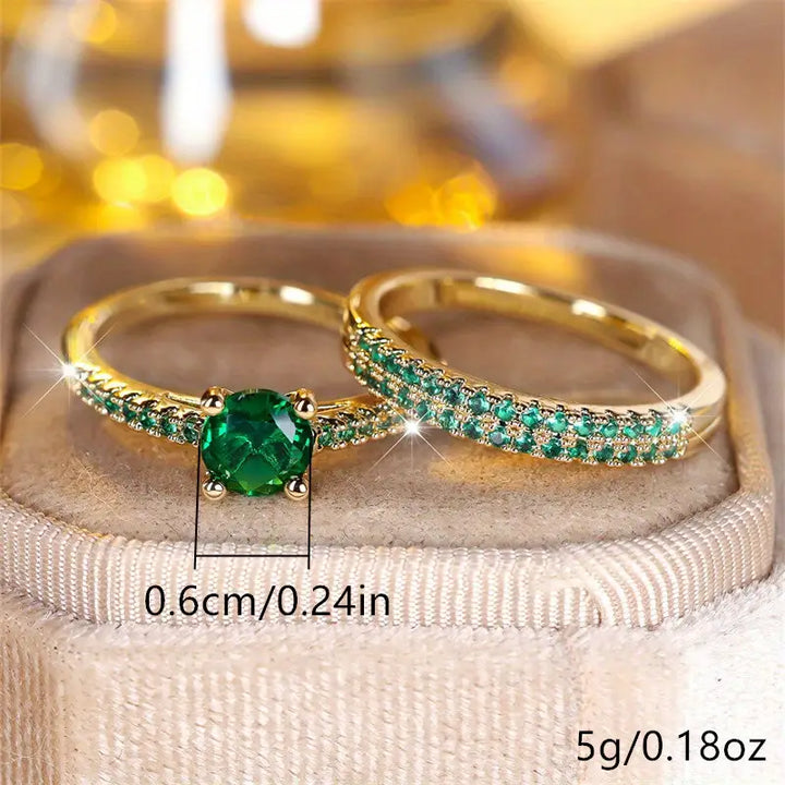 Serena Emerald Duo Ring Gouden Set