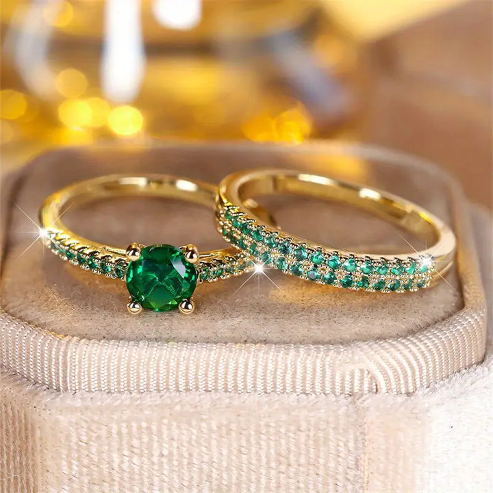 Serena Emerald Duo Ring Gouden Set