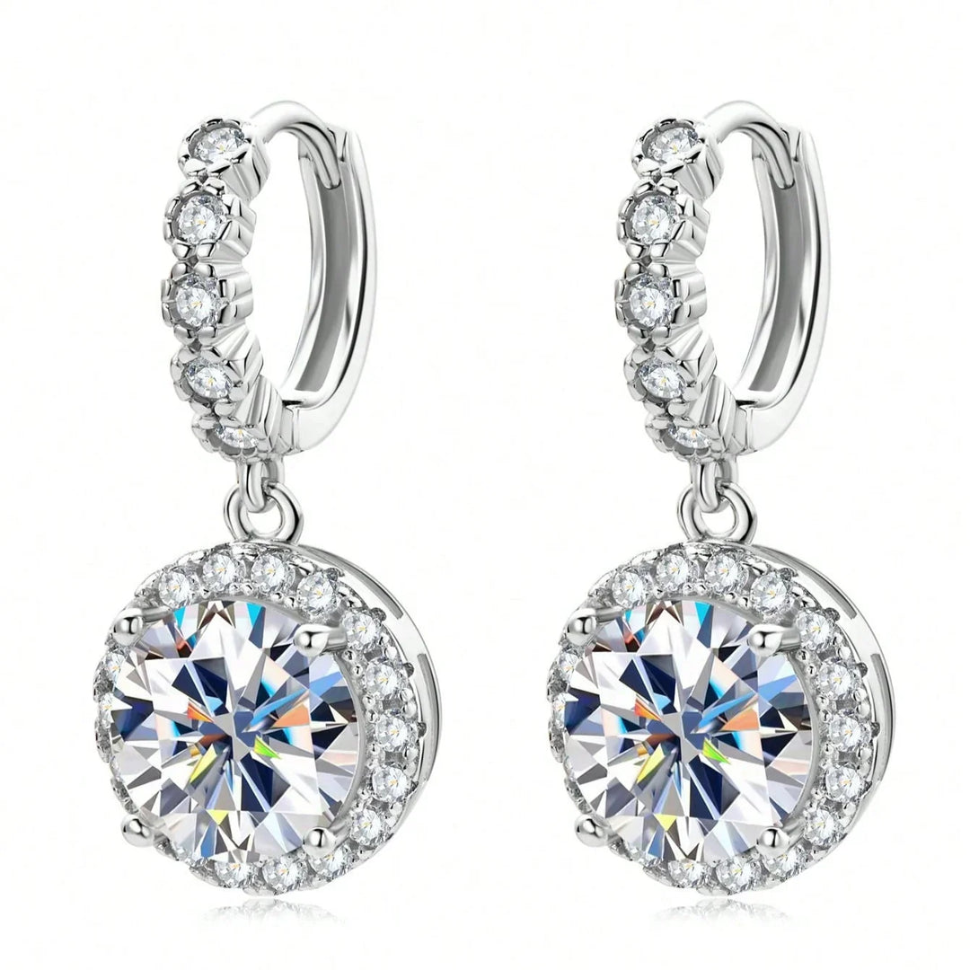 Round Moissanite Drop Earrings