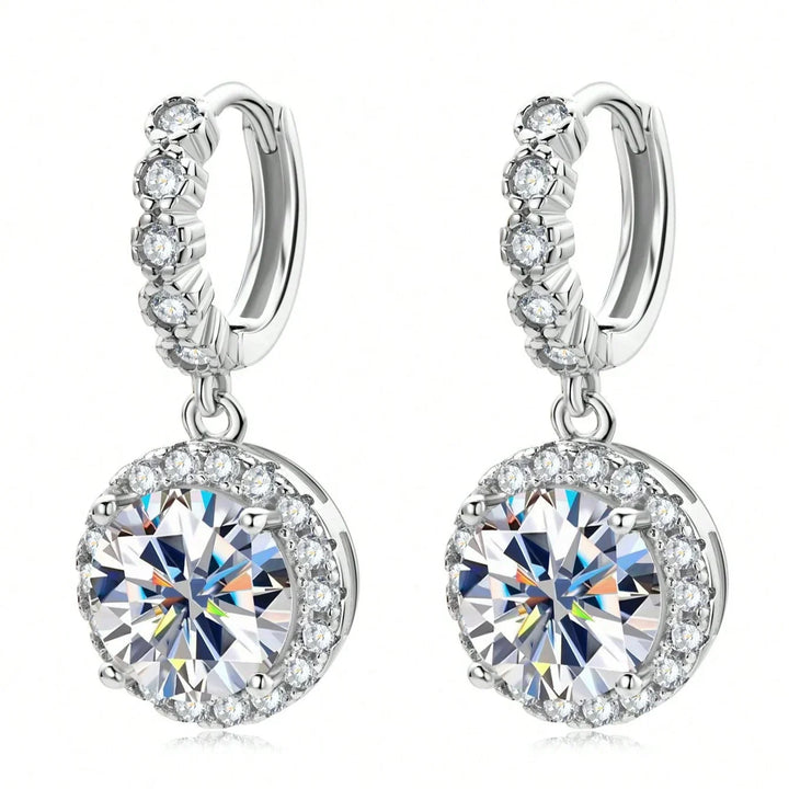 Round Moissanite Drop Earrings