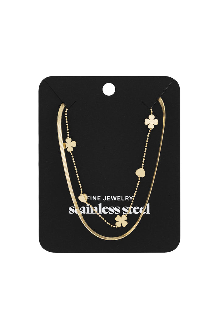 double necklace clover heart