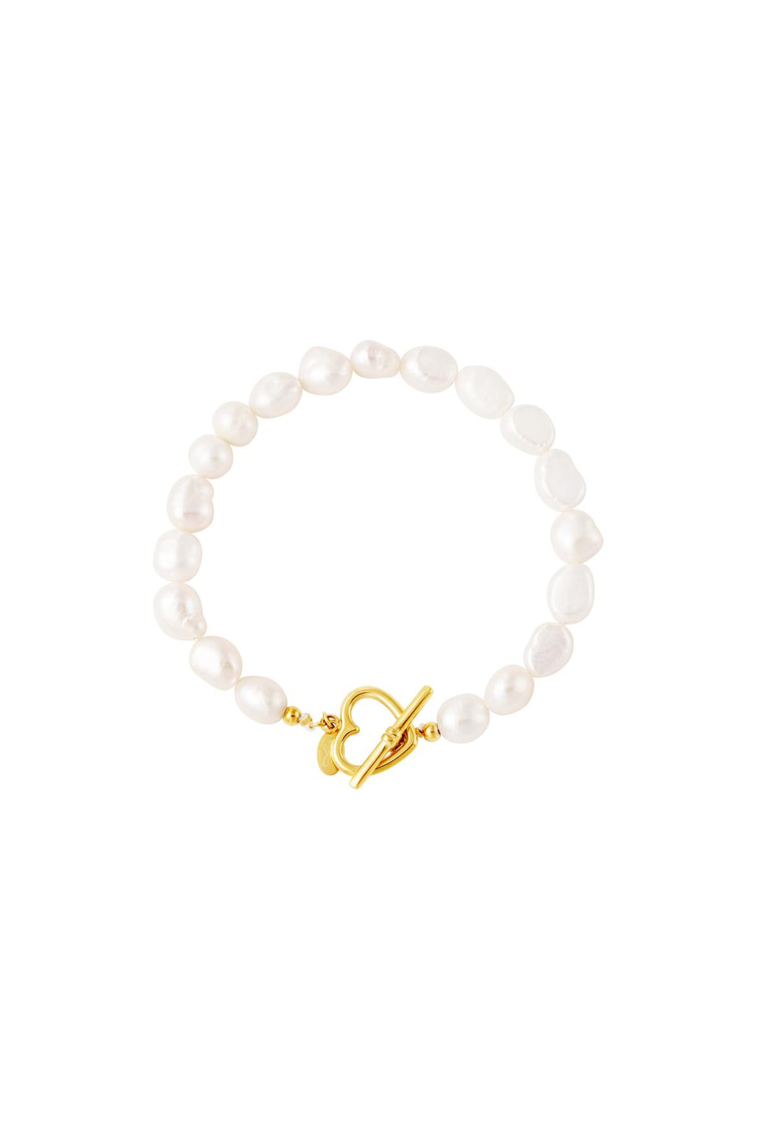 Bracelet pearl heart closure Gold Color Stainless Steel
