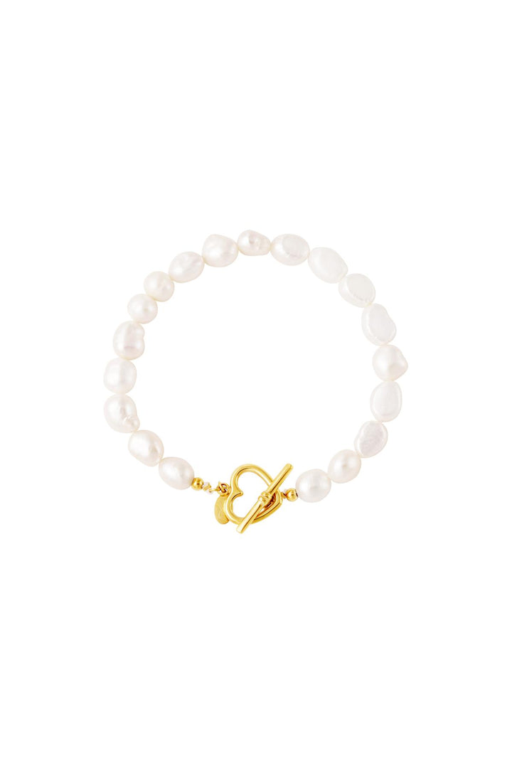 Bracelet pearl heart closure Gold Color Stainless Steel