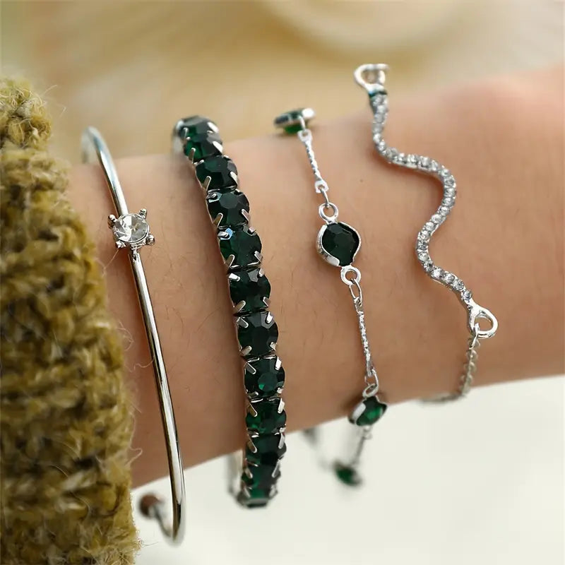 Armbandenset met groene steen