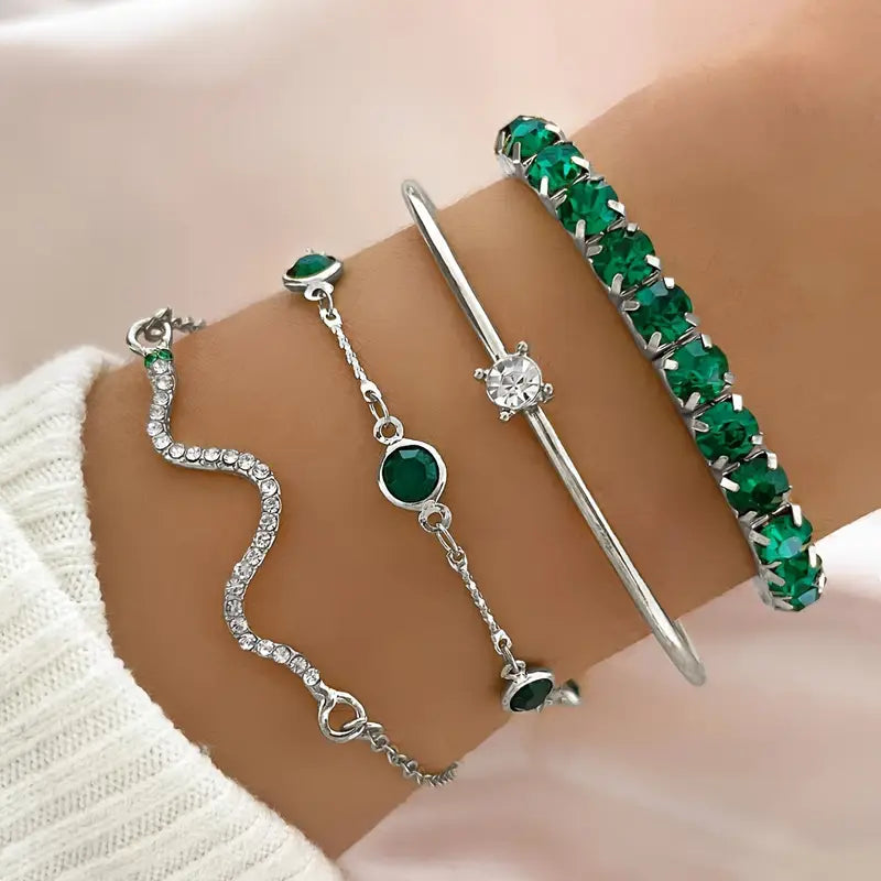 Armbandenset met groene steen