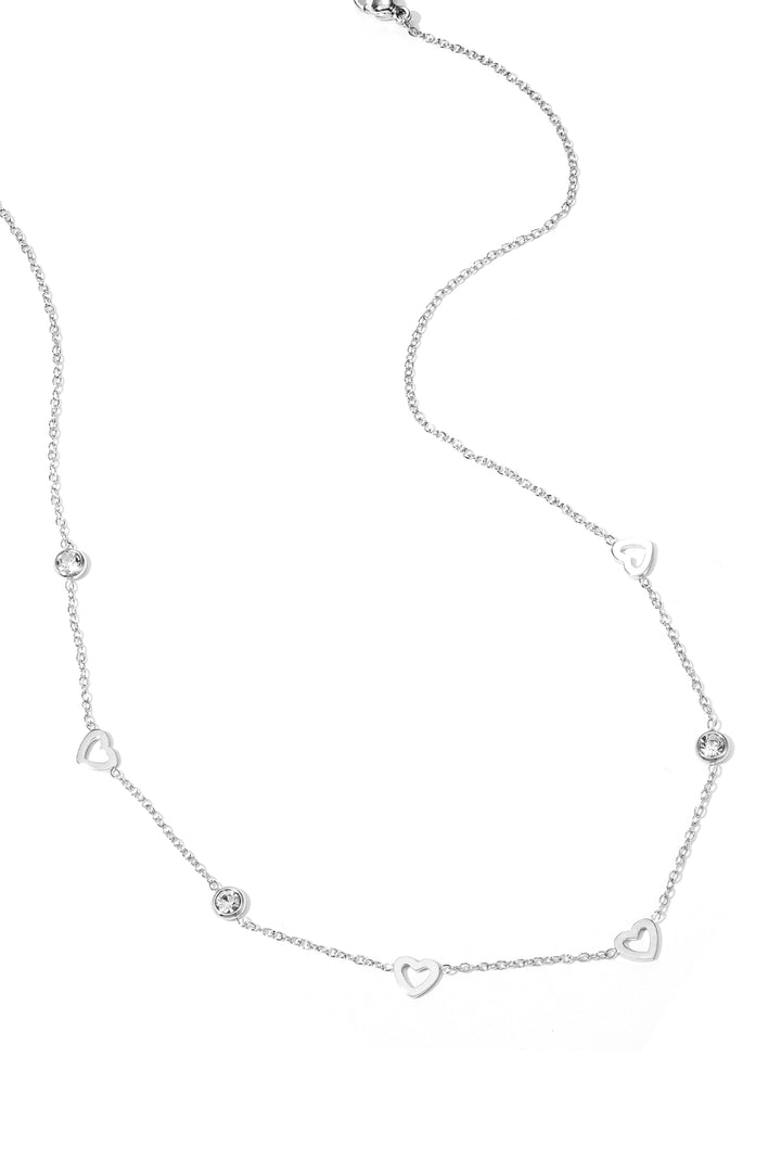 Necklace with heart and diamond charms - stainless steel