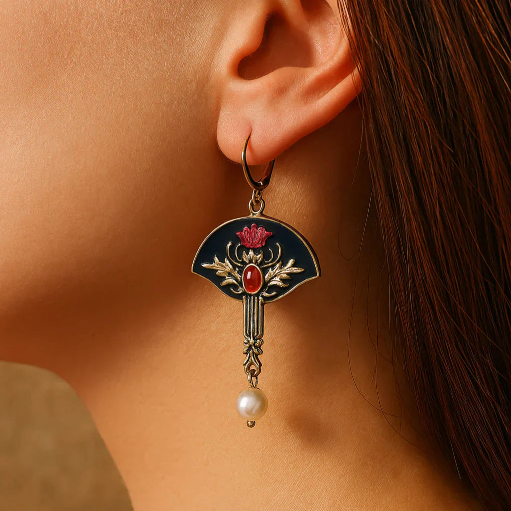 Retro rode parel oorbellen