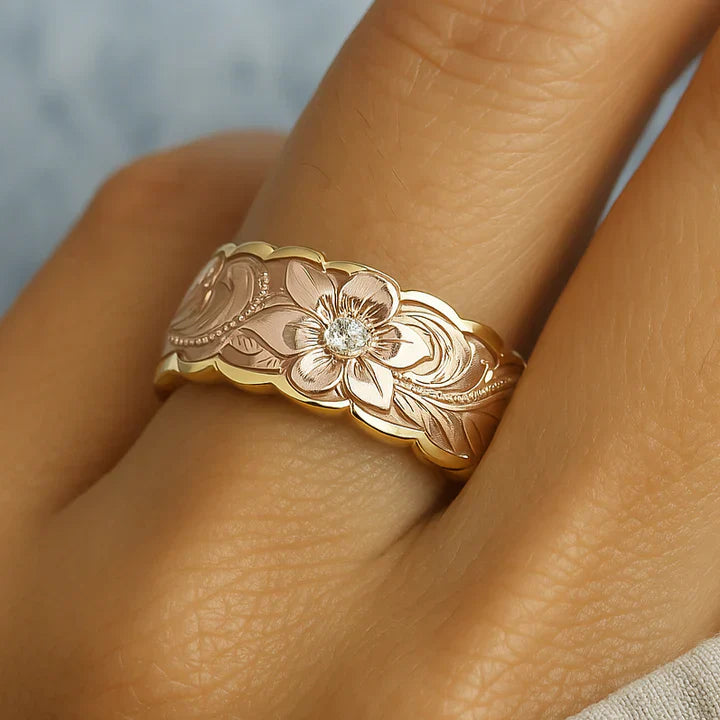 Vintage Rose Blomst Guld Ring