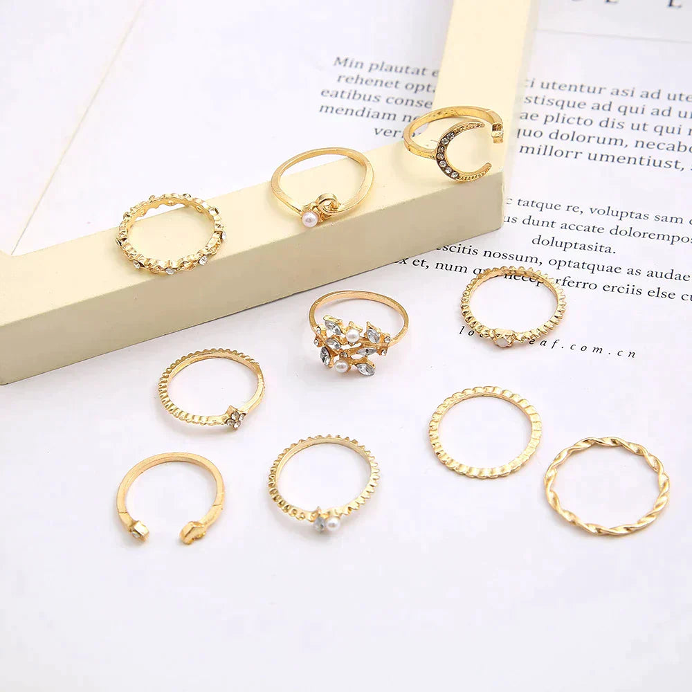 Set van 10 boho gouden en zilveren ringen
