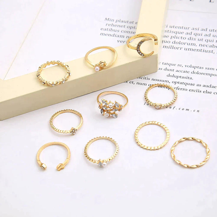 Set van 10 boho gouden en zilveren ringen