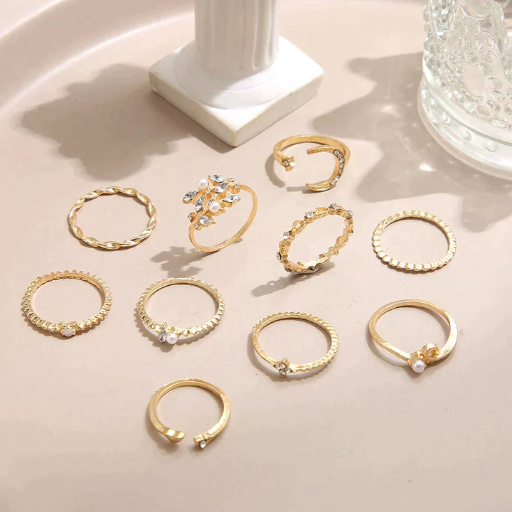 Set van 10 boho gouden en zilveren ringen