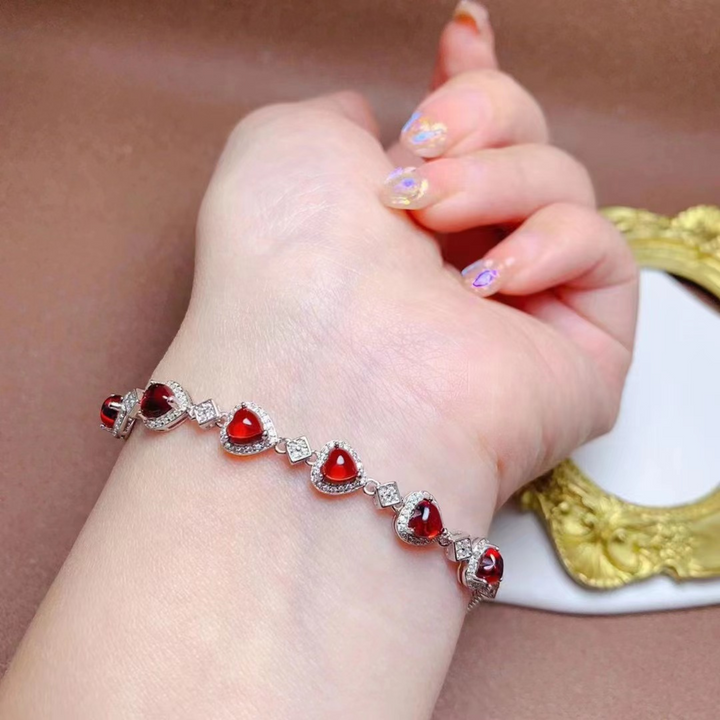 Naturlig Granat Venskabs Charms Armbånd