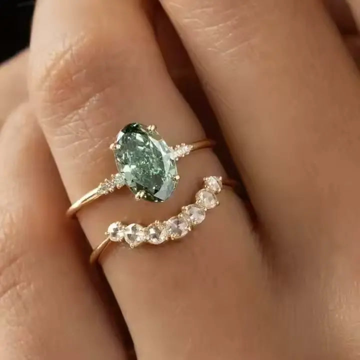 Groene moissanite vergulde ringenset