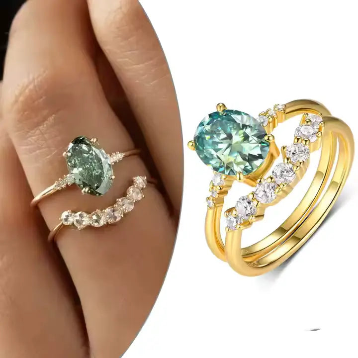 Groene moissanite vergulde ringenset