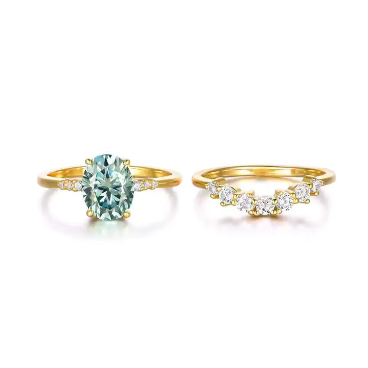 Groene moissanite vergulde ringenset