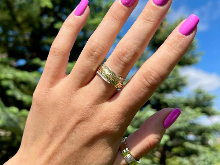 Retro dunne gouden en zilveren ring