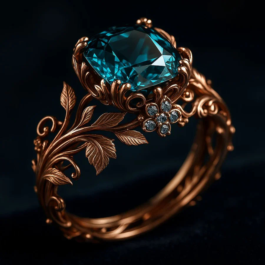 Groene kristallen ring geïnspireerd op de natuur